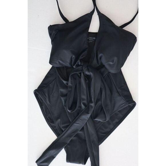 Aerie Womens Sz S True Black Real Good Wrap Around Detail One Piece Swimsuit - Picture 3 of 6